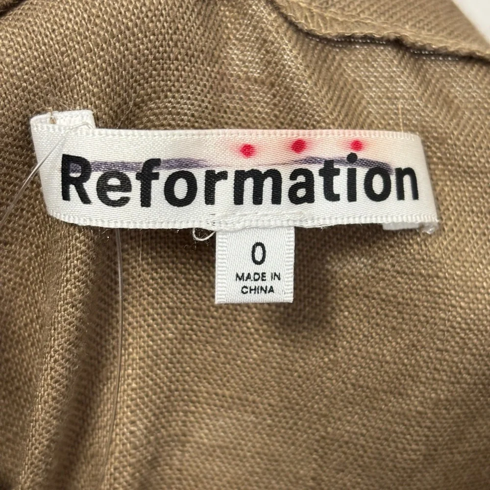 Reformation Autumn Linen Jumpsuit‎ Taupe Tan Wide Leg Open Back 0